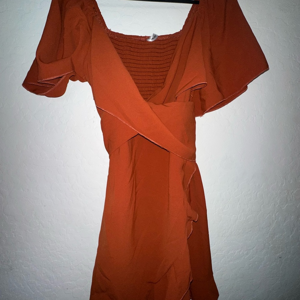 Elegant Rust Orange Wrap Dress